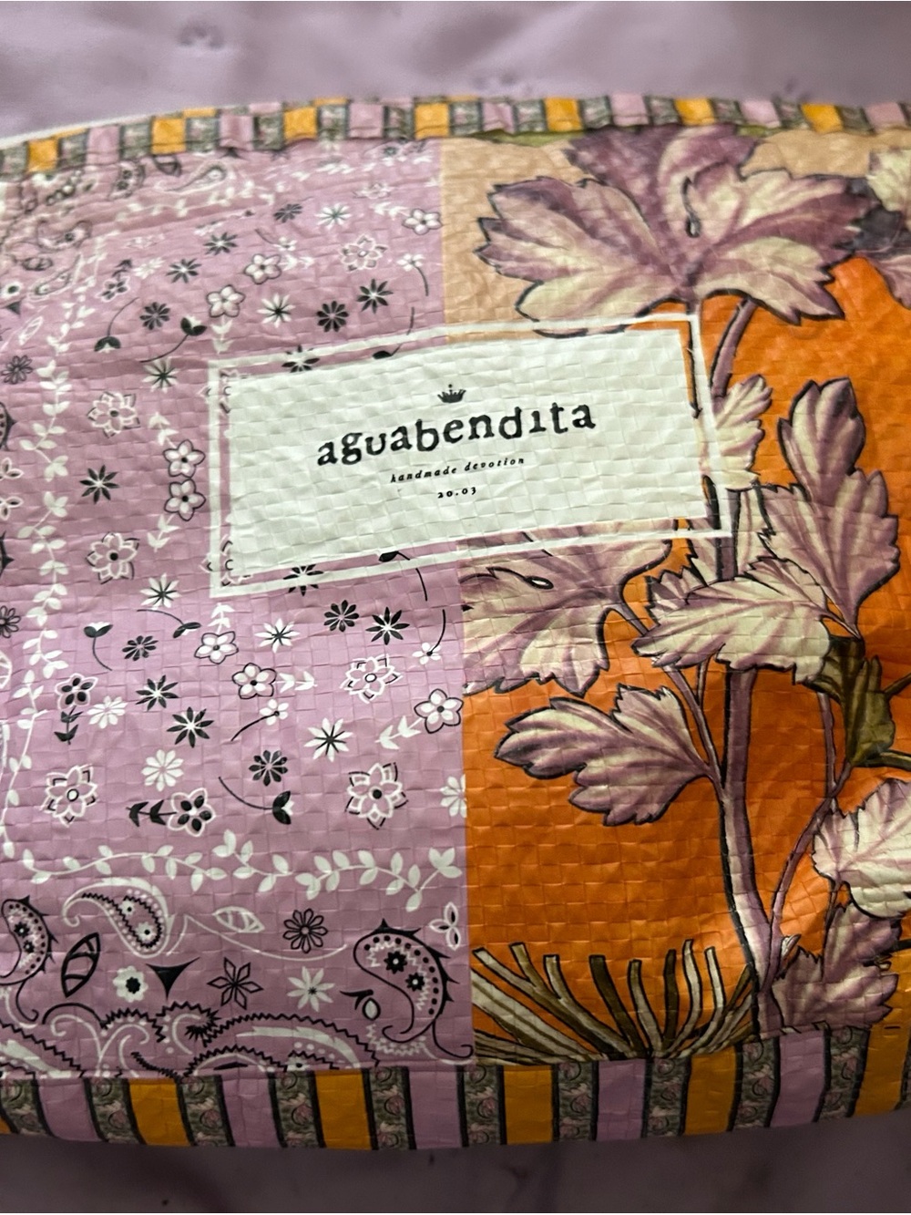 Agua Bendita Lavender and Orange Patchwork vinyl Cosmetic Pouch